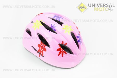 Шлем велосипедный детский, 12 вент. отверстия, системы регулировки по размеру Divider и Run System SRS, розовый с цветочками AV-021. AVANTI (Велоэкипировка / UM4080-V60)