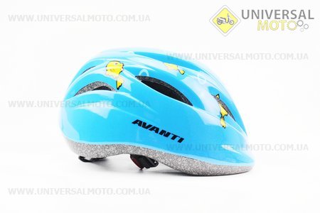 Шлем велосипедный детский, 12 вент. отверстия, системы регулировки по размеру Divider и Run System SRS, синий с желтыми рыбками  AV-021