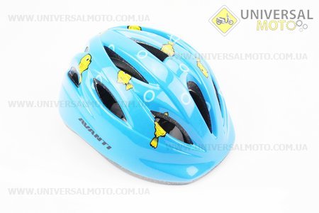 Шлем велосипедный детский, 12 вент. отверстия, системы регулировки по размеру Divider и Run System SRS, синий с желтыми рыбками  AV-021