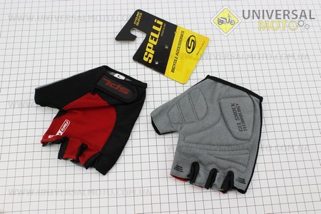 Перчатки без пальців L з гелевими вставками під долоню, чорно-червоні SBG-1457. SPELLI (Велоекіпировка / UM4080-V88)