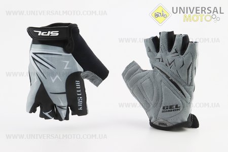 Перчатки дитячі без пальців (7-8 років) з м'якими вставками під долоню, чорно-сіро-білі SKG-1553. SPELLI (Велоекіпировка / UM4080-V94)