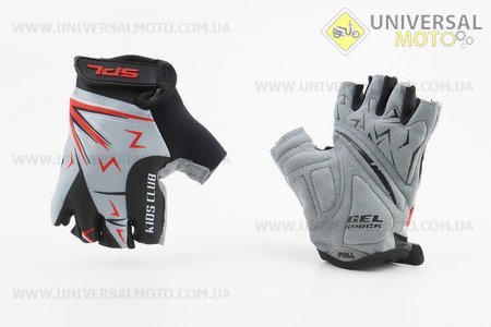 Перчатки дитячі без пальців (7-8 років) з м'якими вставками під долоню, чорно-сіро-червоні SKG-1553. SPELLI (Велоекіпировка / UM4080-V96)
