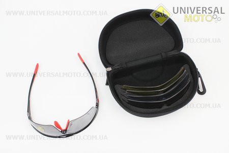 Окуляри з набором для догляду, змінні лінзи 5шт, у твердому чохлі, чорно-червоні SGL-V08. SPELLI (Велоекіпировка / UM4081-V01)