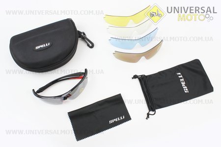 Окуляри з набором для догляду, змінні лінзи 5шт, у твердому чохлі, чорно-червоні SGL-V08. SPELLI (Велоекіпировка / UM4081-V01)