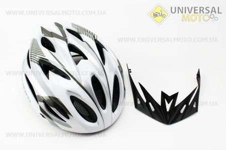 Шолом велосипедний L (58-61 см) з'ємний козирьок, 18 вент. отвори, системи регулювання за габаритом Divider і Run System SRS, чорно-біло-cірий AV-01. AVANTI (Велоекіпировка / UM4081-V08)