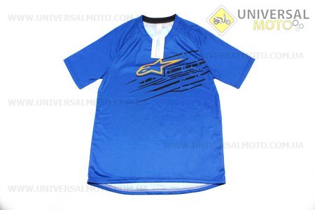 Футболка (Джерсі) чоловіча L-(Polyester 80% / Spandex 20%), короткі рукави, вільний крій, синьо-чорна, НЕ оригінал. Alpinestars (Мотоекіпировка / UM4081-V54)