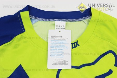 Футболка (Джерсі) чоловіча M-(Polyester 100%), довгі рукави, вільний крій, салатово-синя, НЕ оригінал. FOX (Мотоекіпировка / UM4081-V59)