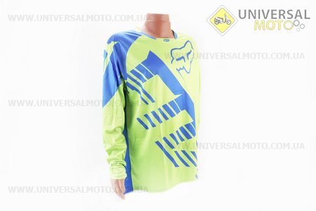 Футболка (Джерсі) чоловіча M-(Polyester 100%), довгі рукави, вільний крій, салатово-синя, НЕ оригінал. FOX (Мотоекіпировка / UM4081-V59)