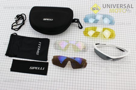 Окуляри з набором для догляду, змінні лінзи 5шт, у твердому чохлі, білі SGL-V08. SPELLI (Велоекіпировка / UM4081-V69)