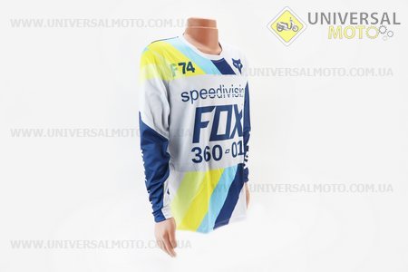 Футболка (Джерсі) чоловіча S-(Polyester 100%), довгі рукави, вільний крій, біло-синя, НЕ оригінал, тип 2. FOX (Велоекіпировка / UM4082-V36)