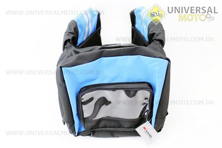 Сумка-штаны на багажник, с влагозащитными 6 отделениями, крепл. на липучке, светоотражающие полосы, черно-синяя SCB-6243