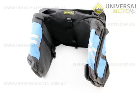 Сумка-штаны на багажник, с влагозащитными 6 отделениями, крепл. на липучке, светоотражающие полосы, черно-синяя SCB-6243