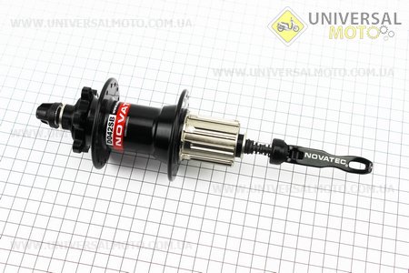 Втулка задня MTB алюмінієва 14Gx32H під касету 8-9-10зв, дискові гальма, 4 пром-підшипники 6001 2RS, крепл. ексцентрик, чорна D042SB. NOVATEC (Велозапчастини / UM4112-V28)