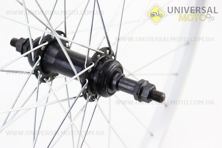 Колесо 26 "заднє МТВ обід алюмінієвий, втулка 14Gх36Н чорна в зборі, під вольнобег, кріплення гайка. Китай (Велоколеса / UM4116-V15)