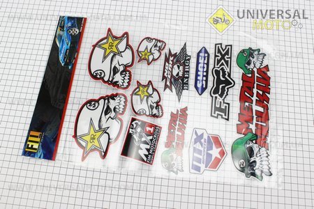 Наклейки на планшеті "ЧЕРЕПА" набір 11шт 300x230мм, світловідбиваюча. Китай (Поліграфія / UM5023-V98)