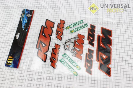 Наклейки на планшеті "KTM" набір 11шт 280x240мм, світловідбиваюча. Китай (Поліграфія / UM5024-V00)