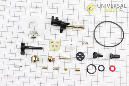 Ремонтный комплект карбюратора, 4 детали + поплавок + крышка поплавка 168F/170F. Viper (Мотоблочный двигатель 168F / UM6010-V03)