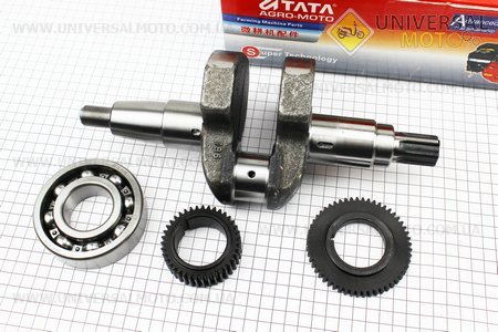 Коленвал 186F под шлиц + шестерни + подшипник. ТАТА (Мотоблочный двигатель 178/186F / UM6025-V68)