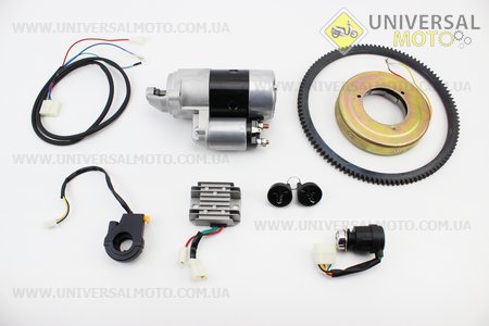 Комплект для переоснащения мотоблока под электростартер 186F (электростартер, замок, проводка, магнетто, реле, венец). Китай (Мотоблочный двигатель 178/186F / UM6026-V09)