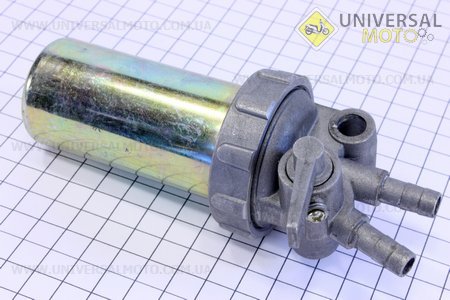 Кран паливний + фільтр у металевому корпусі (вхід/вихід вгору). Китай (Запчастини на мотоблок з двигуном 175 та180N / UM6030-V14)