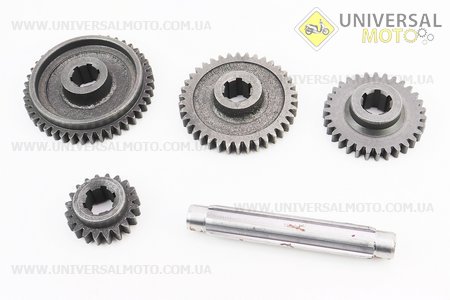 КПП - Вал шліцьовий L=150мм + шестерня Z = 20 + шестерня Z = 31 + шестерня Z = 38 + шестерня Z = 43, комплект 5шт. Китай (Запчастини на мотоблок з двигуном 175 и 195N / UM6042-V56)