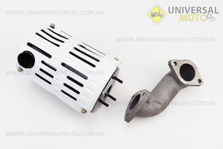 Глушитель R190N (с коленом 2отв.) Тип №2. Китай (Мотоблочный двигатель 190/195N / UM6046-V11)