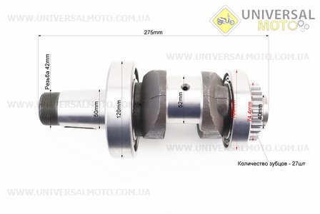 Колінвал з підшипником и в зборі R195NM. Китай (Запчастини на мотоблок з двигуном 190 и 195N / UM6048-V91)