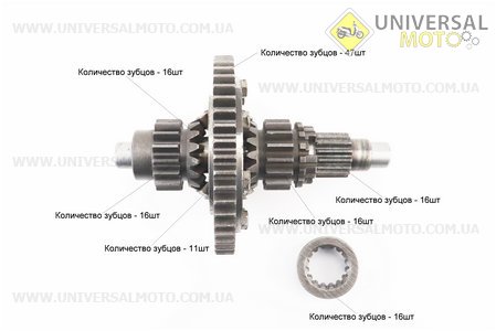 Диференціал в зборі Z=47, Z=16x16, Z=11, Z=16 JR-Q12E (120-1), з блокуванням, без шпонки. Viper (Запчастини на мототрактор / UM6083-V12)