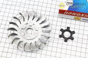 Крильчатка варіатора переднього (під вал 16мм) + шайба "хрест" Yamaha JOG90 / STELS. DONGXIN (Запчастини до 2Т ременного скутера / UM3121-V83)