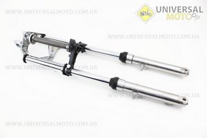 Амортизатор передній (пір'я), лівий, правий. комплект L-660мм; d-27мм + траверс + кріплення фари, тип 2. Китай (Запчастини на скутер Viper Alpha / UM3193-V02)