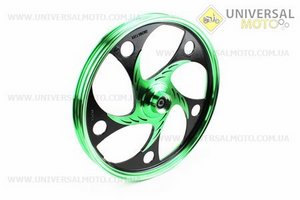 Диск передній литий 1,4-17" ACTIVE "хвиля", чорний/зелений "під дискове гальмо" (вісь 12мм). Китай (Запчастини на скутер Viper Active / UM3203-V76)