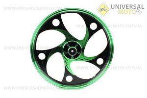 Диск передній литий 1,4-17" ACTIVE "хвиля", чорний/зелений "під дискове гальмо" (вісь 12мм). Китай (Запчастини на скутер Viper Active / UM3203-V76)