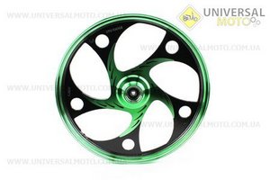 Диск передній литий 1,4-17" ACTIVE "хвиля", чорний/зелений "під дискове гальмо" (вісь 12мм). Китай (Запчастини на скутер Viper Active / UM3203-V76)