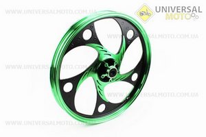 Диск передній литий 1,4-17" ACTIVE "хвиля", чорний/зелений "під дискове гальмо" (вісь 12мм). Китай (Запчастини на скутер Viper Active / UM3203-V76)