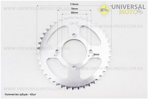 Зірка задня JD125 - 428-42Т - d=58; 4 отвори*78мм. Китай (Запчастини на мотоцикл Viper 125-150J / UM3210-V21)