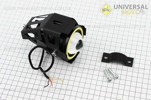 Фара додаткова світлодіодна вологозахисна - LED лінза з обідком "ангельський очей" в металевому корпусі, з кріпленням на кермо, 110 * 70мм. Китай (Різне / UM3245-V42)