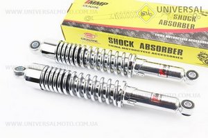 Амортизатор задній JH / CB / CG - З65мм * d55мм (втулка 12мм / втулка 10мм) зі стаканом регульов., Хром комплект 2шт. TMMP (Запчастини для мопеда Дельта / UM3249-V31)