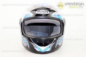 Шлем закрытый  HF-121 M- ЧЕРНЫЙ с синим рисунком