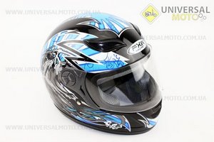 Шлем закрытый  HF-121 M- ЧЕРНЫЙ с синим рисунком