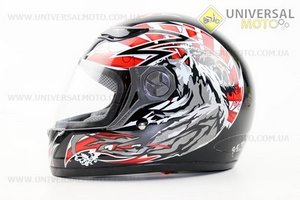 Шлем закрытый  HF-121 L- ЧЕРНЫЙ с красным рисунком