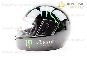 Шлем закрытый 825-3 MONSTER - S-ЧЕРНЫЙ с рисунком зеленым