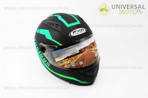 Шлем закрытый HF-111 S- Черный матовый с зеленым рисунком Q154. FXW (Шлем / UM3302-V49)