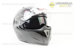 Шлем закрытый с откидным подбородком+очки FF105 Solid S - ЧЕРНЫЙ глянец