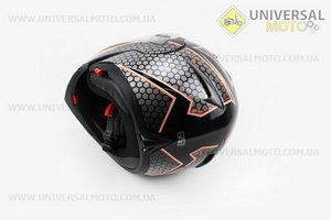 Шлем закрытый с откидным подбородком + очки HF-118 Xдлинной  Черный с рисунком серо-оранжевым Q62. FXW (Шлем / UM3307-V05)