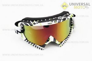 Окуляри кросові/ендуро/АТV, біло-чорно-зелені (дзеркальне скло), MJ-16. MOTOVAN (Різне / UM3307-V63)