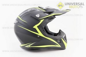 шолом кроссовый/эндуро/АТV HF-116 L- ЧЕРНЫЙ матовый с зеленым рисунком Q178Y. FXW (Шоломи / UM3308-V06)