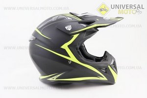 Шолом кросовий/ендуро/АТV HF-116 XXL 63-64см (наш замір 59-60см L), ЧОРНИЙ матовий з зеленим малюнком Q178Y. FXW (Шоломи / UM3308-V08)