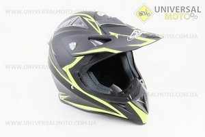 Шолом кросовий/ендуро/АТV HF-116 XXL 63-64см (наш замір 59-60см L), ЧОРНИЙ матовий з зеленим малюнком Q178Y. FXW (Шоломи / UM3308-V08)