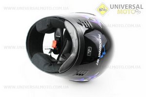 Шолом інтеграл, закритий HF-101 S, ЧОРНИЙ з синьо-сірим малюнком Q23-BL. KUROSAWA (Шоломи / UM3308-V68)