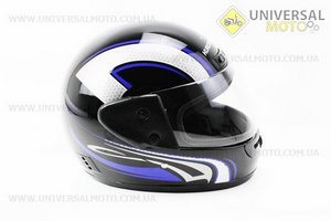 Шолом інтеграл, закритий HF-101 S, ЧОРНИЙ з синьо-сірим малюнком Q233-BL. KUROSAWA (Шоломи / UM3308-V73)